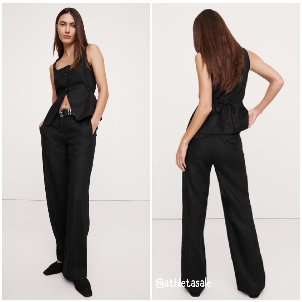 NWT Banana Republic The Everyday Wide-Leg Linen Pant | Black